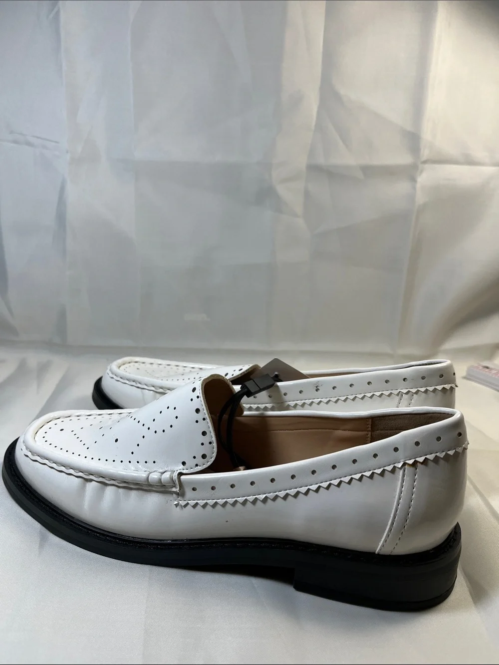LOFT White Perforated Leather Slip-On Loafers